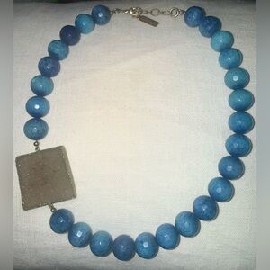 💙 Blue Agate + Quartz Gold Plated Necklace ✨ Whitley V Charleston Designer